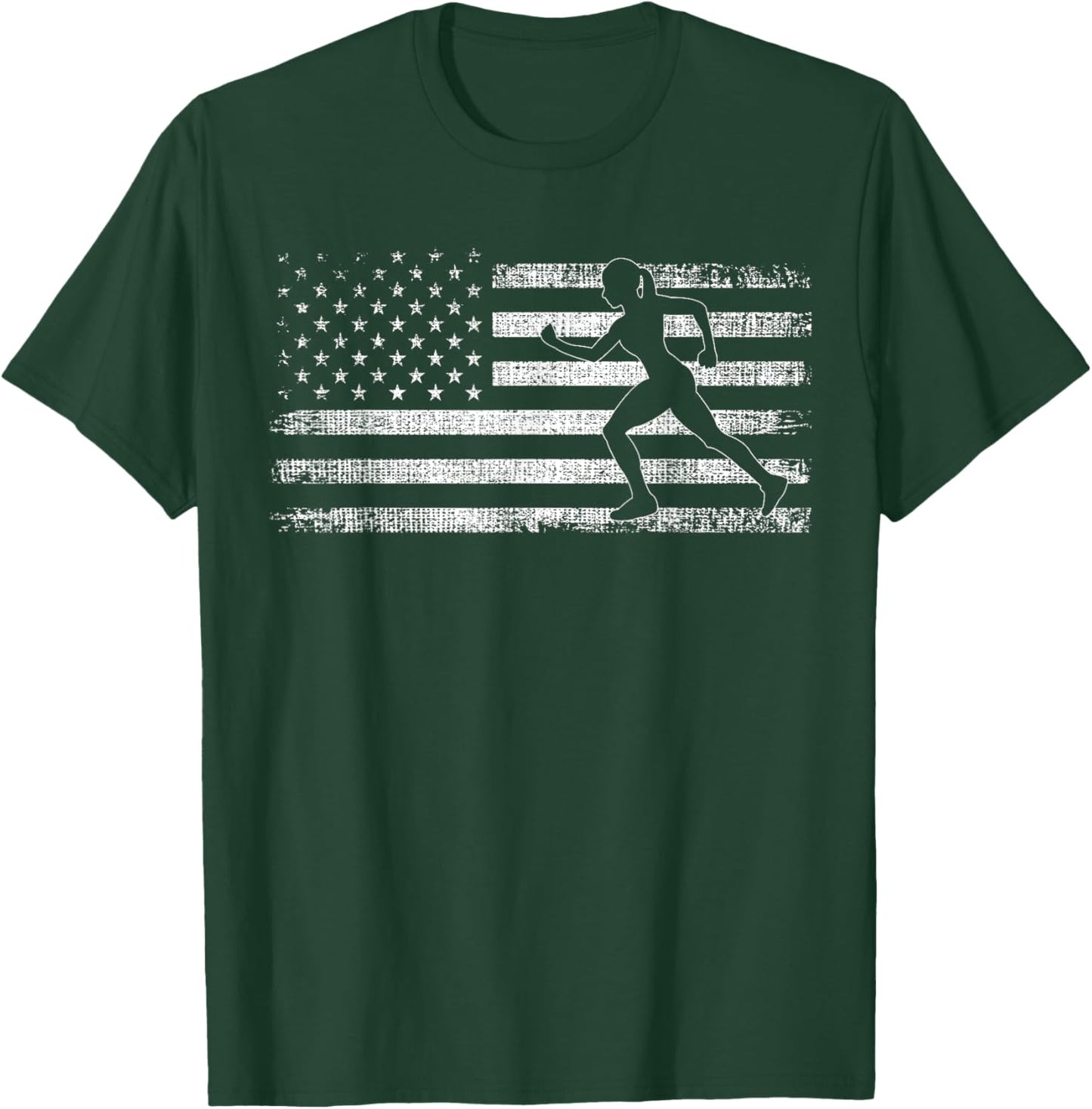 Running Patriotic American Flag Jogging Runner Women Men T-Shirt - T-Shirt | Forest