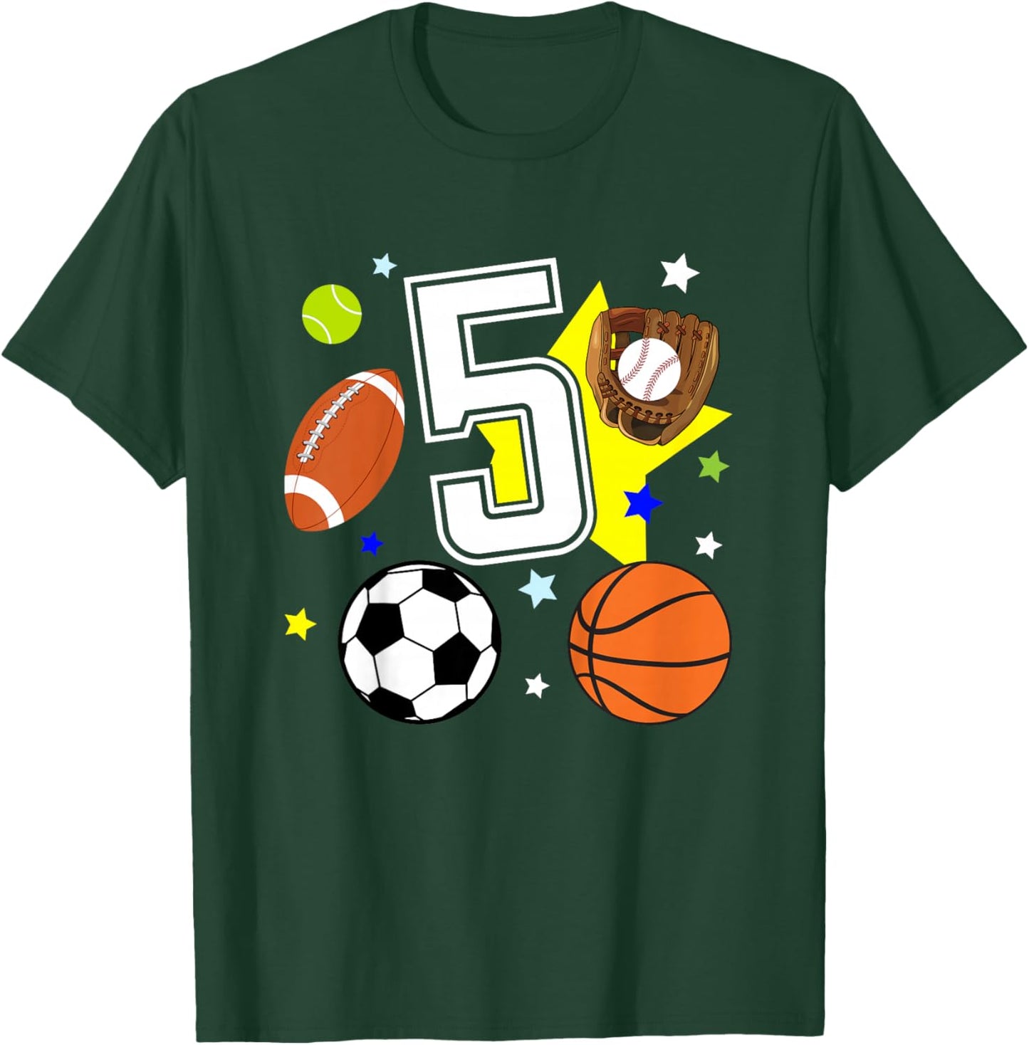 Kids 5th Birthday Sports Birthday Theme 5 Year Old Boy T-Shirt - T-Shirt | Forest
