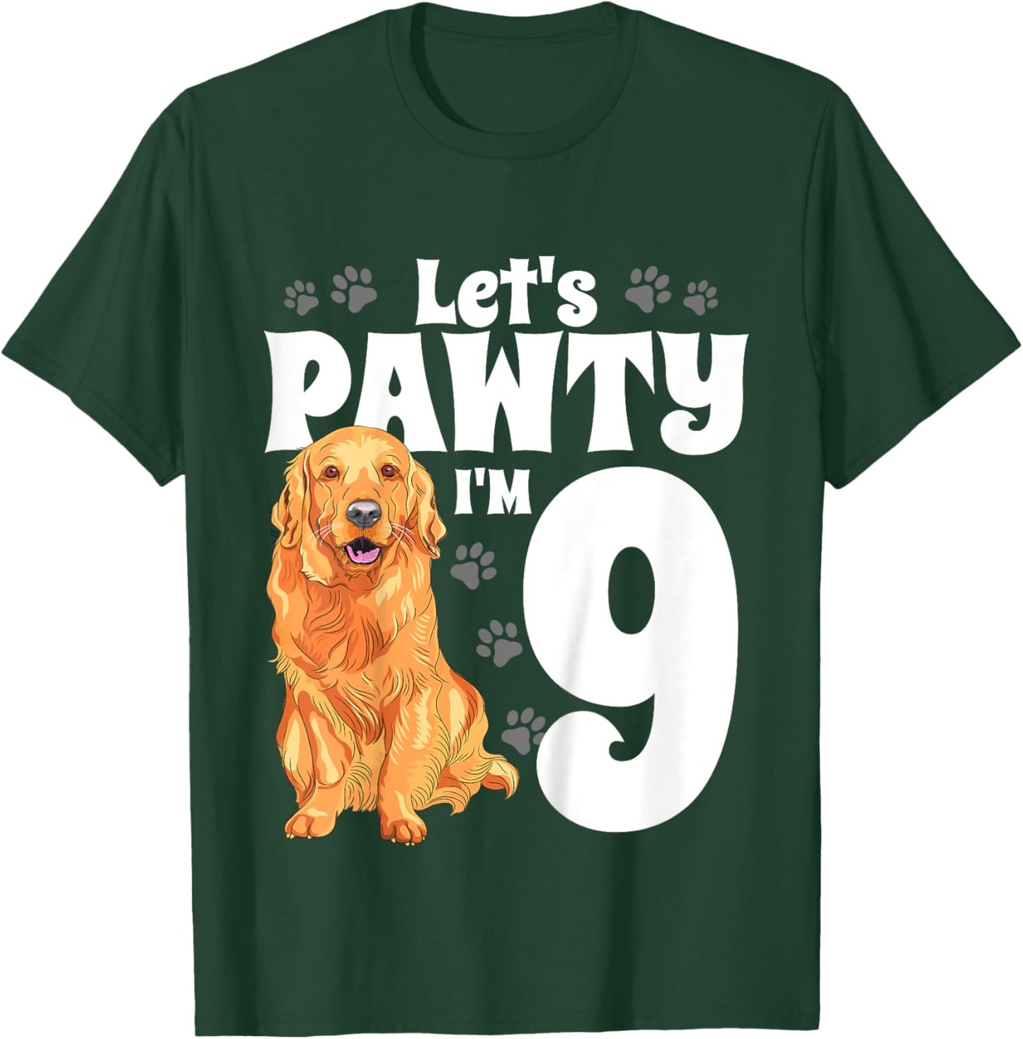 9 Year Old Golden Retriever Dog Birthday Pawty Dogs 9th Gift T-Shirt - T-Shirt | Forest