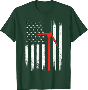 Wind Turbine Technician Shirt American Flag Gifts T-Shirt - T-Shirt | Forest