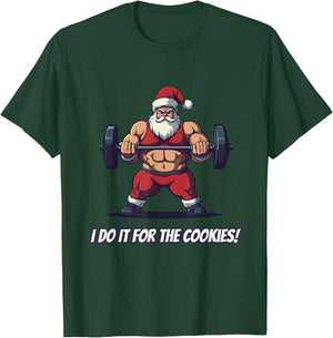 Santa Fitness Weightlifting Christmas Gym Cookies T-Shirt - T-Shirt | Forest