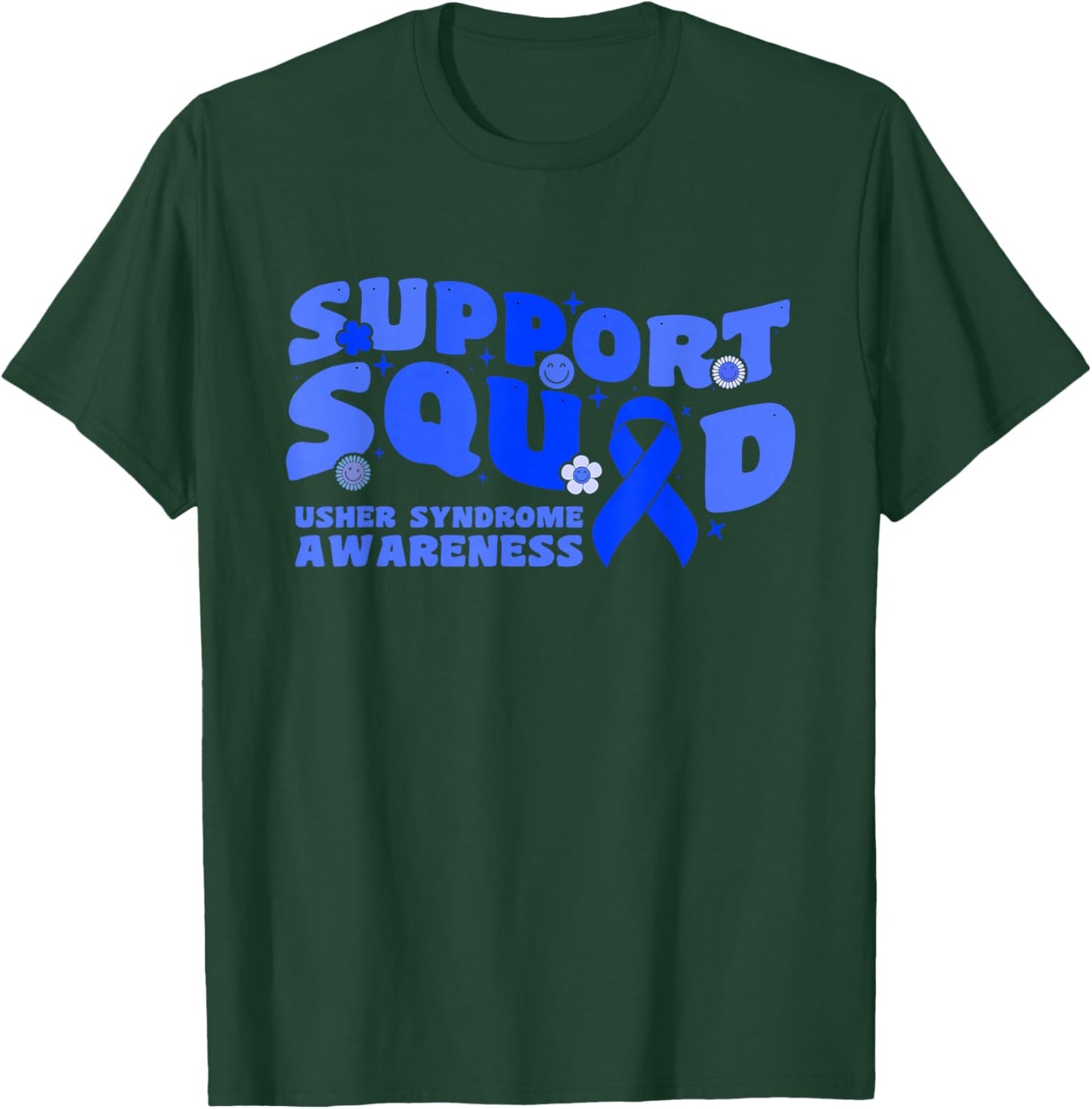 Support Squad Usher Syndrome Awareness Blue Ribbon Fighter T-Shirt - T-Shirt | Forest