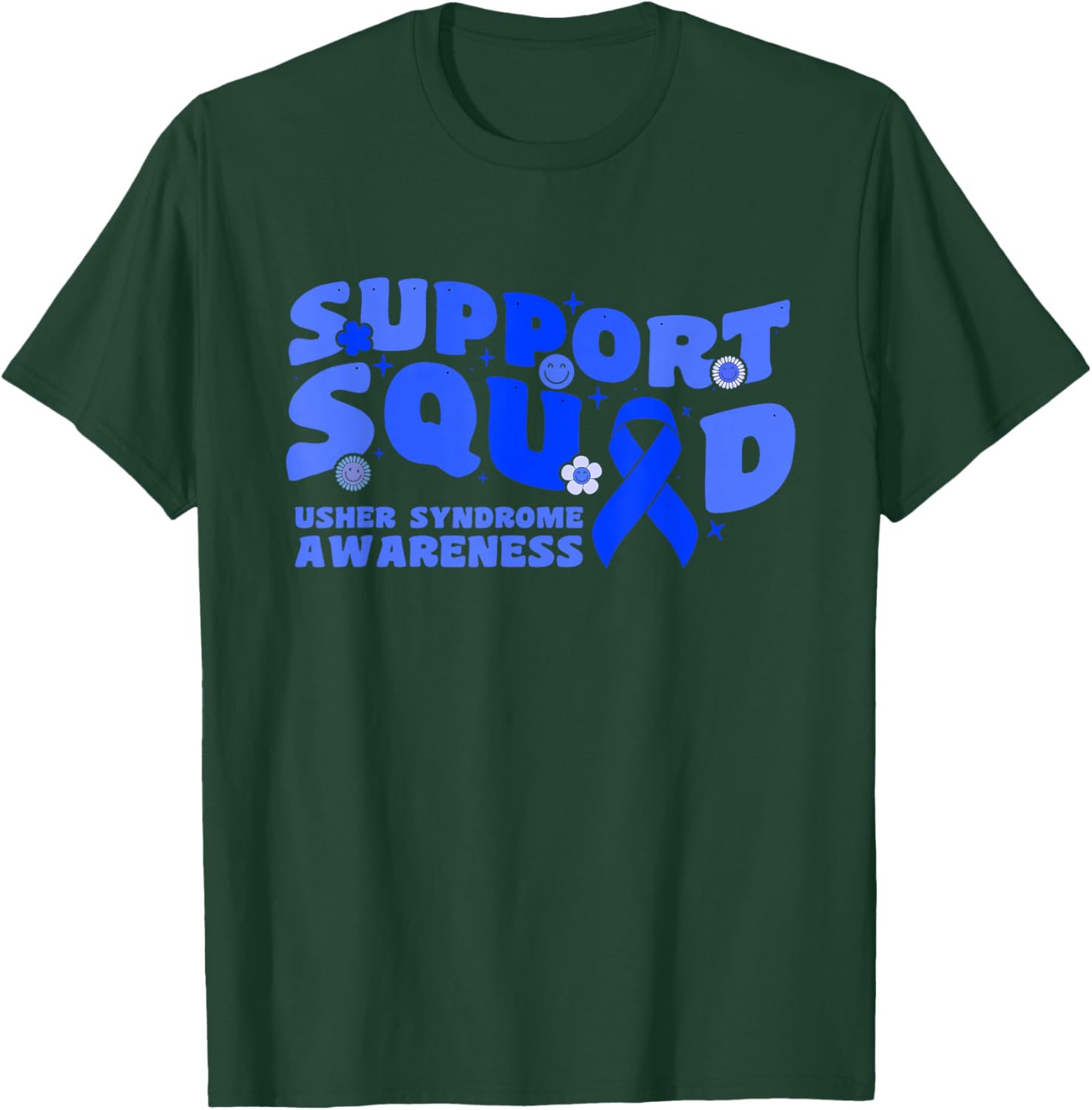 Support Squad Usher Syndrome Awareness Blue Ribbon Fighter T-Shirt - T-Shirt | Forest