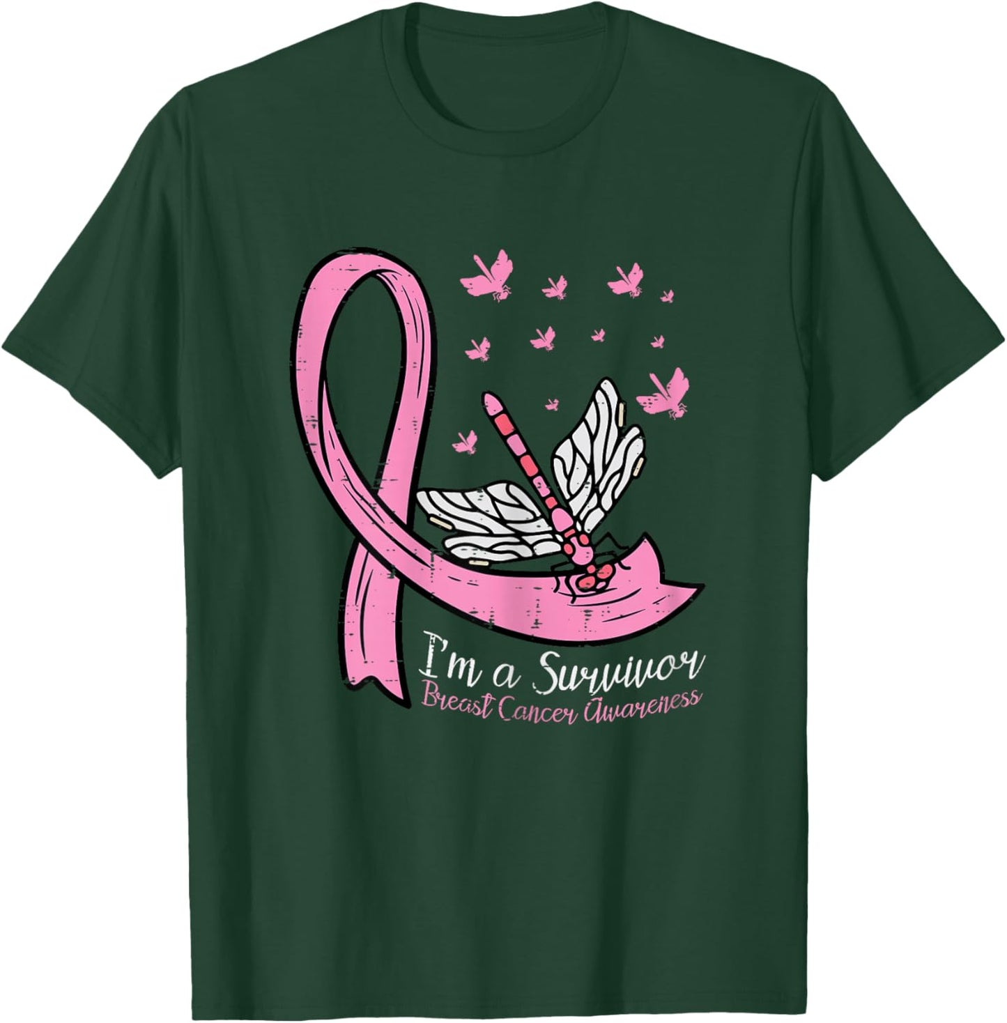 Breast Cancer Ribbon Dragonfly Im Survivor Awareness Women T-Shirt - T-Shirt | Forest