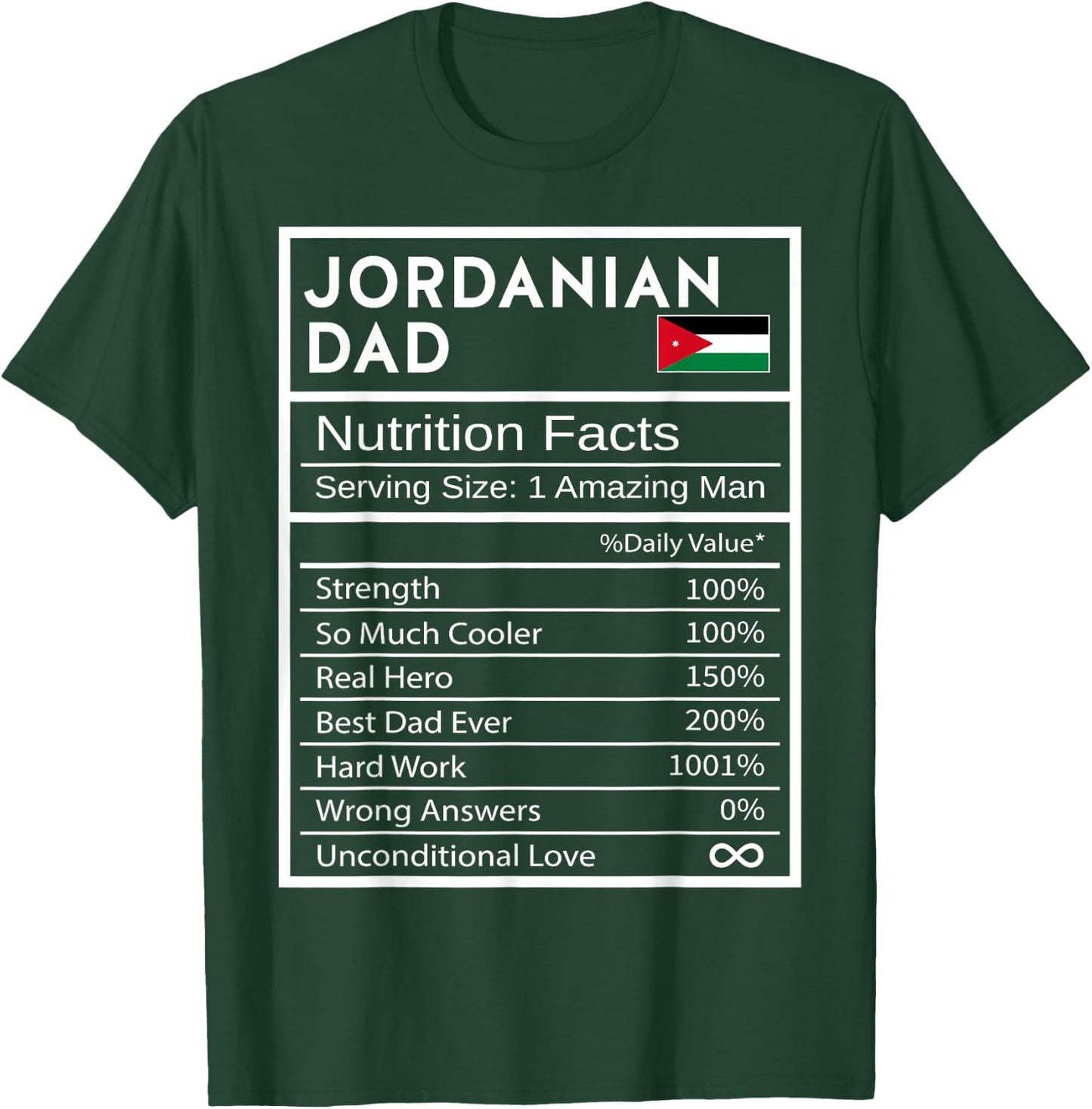 Jordanian Dad Nutrition Facts National Pride Gift Dad T-Shirt - T-Shirt | Forest