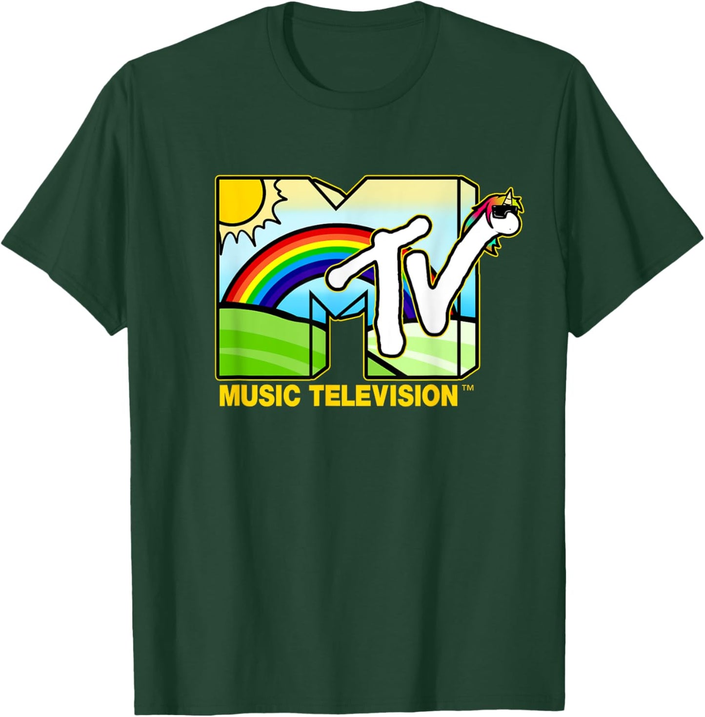 Mademark x MTV - Unicorn MTV Logo Classic Music Television T-Shirt - T-Shirt | Forest