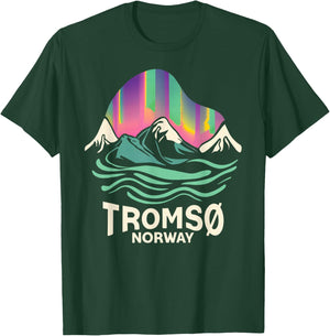 Tromso Norway Norwegian Northern Lights Snow Retro Oslo T-Shirt - T-Shirt | Forest