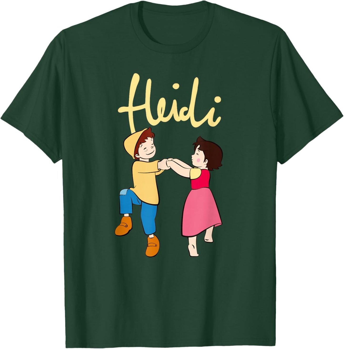 Heidi and Peter Dancing with Logo Yellow Cartoon TV Series T-Shirt - T-Shirt | Forest
