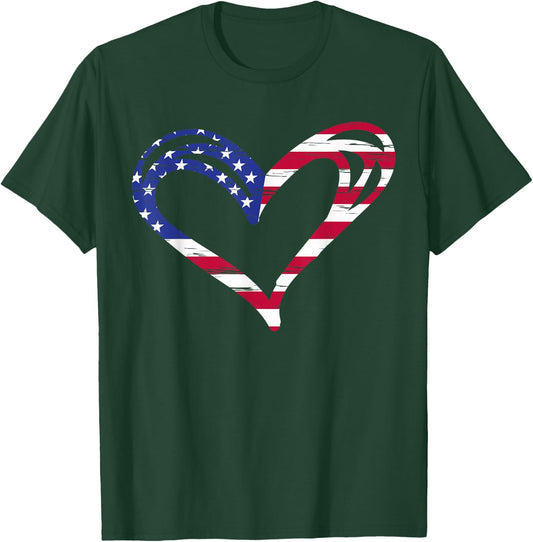 USA Flag Heart American Patriotic Armed Forces Memorial Day Small T-Shirt - T-Shirt | Forest