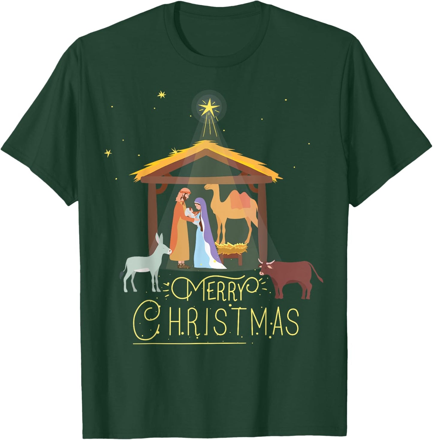 Merry Christmas - Nativity Scene North Star - Baby Jesus Short Sleeve T-Shirt - T-Shirt | Forest
