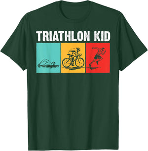 Cool Triathlon For Kids Boys Swimming Running Swim Bike Run T-Shirt - T-Shirt | Forest