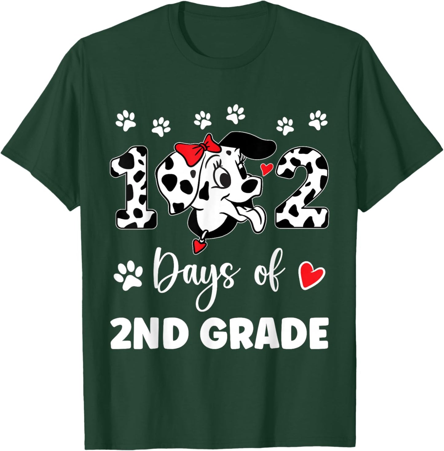 102 Day Of 2nd Grade Dalmatian Dog 100 Days Smarter Teacher Men Women Girls Kids T-Shirt - T-Shirt | Forest