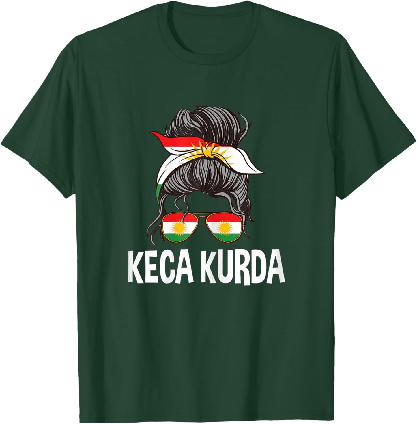 Keca Kurda Kurdish Girl Messy Hair Bun Kurdistan Women Pride T-Shirt - T-Shirt | Forest