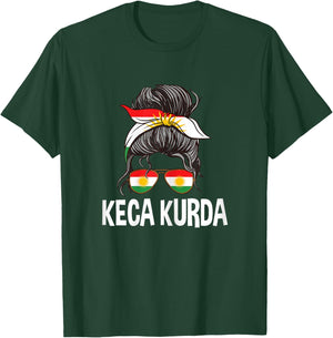 Keca Kurda Kurdish Girl Messy Hair Bun Kurdistan Women Pride T-Shirt - T-Shirt | Forest