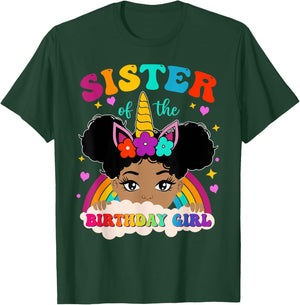 Sister of The Birthday Girl Rainbow Afro Melanin Unicorn T-Shirt - T-Shirt | Forest
