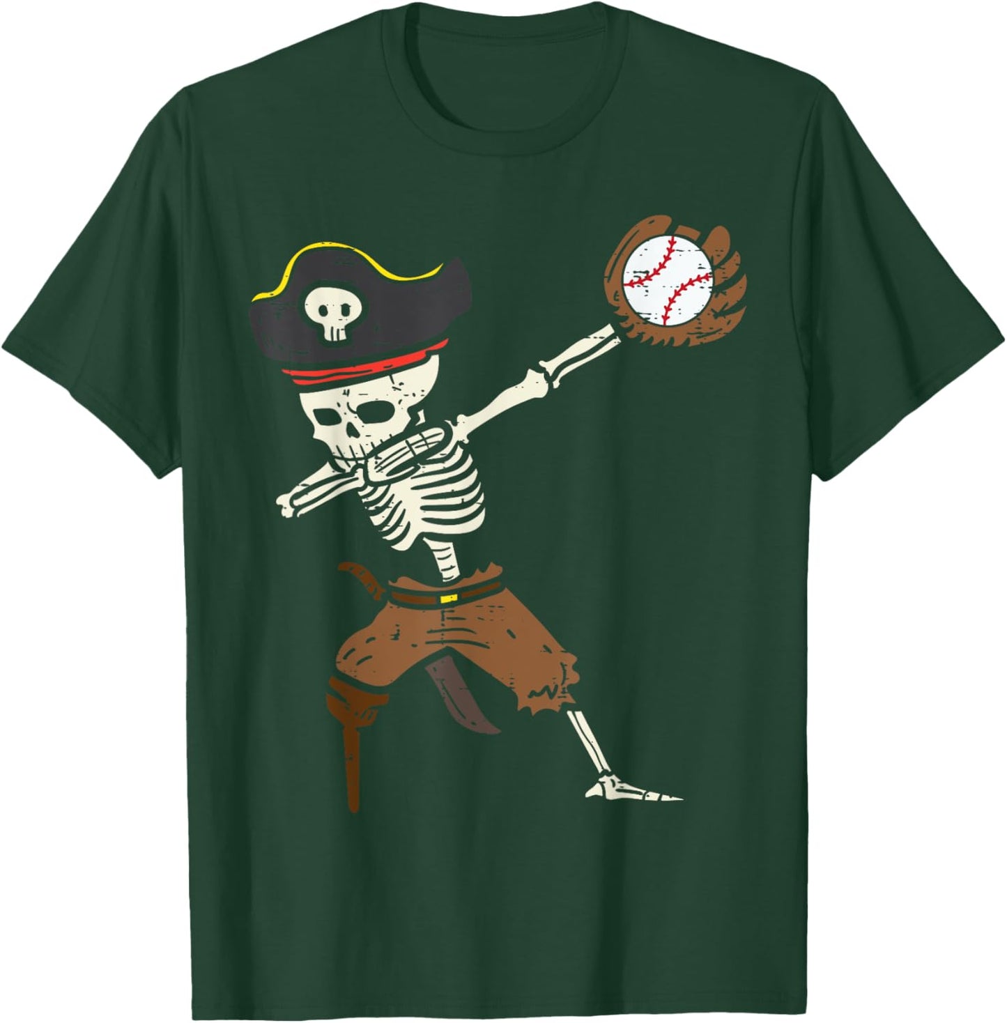 Pirate Skeleton Baseball Catcher Halloween Boys Kids Youth T-Shirt - T-Shirt | Forest