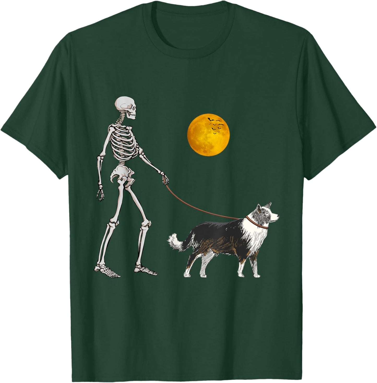 Border Collie Skeleton Dog Walking Halloween Costume Women Girls Kids T-Shirt - T-Shirt | Forest