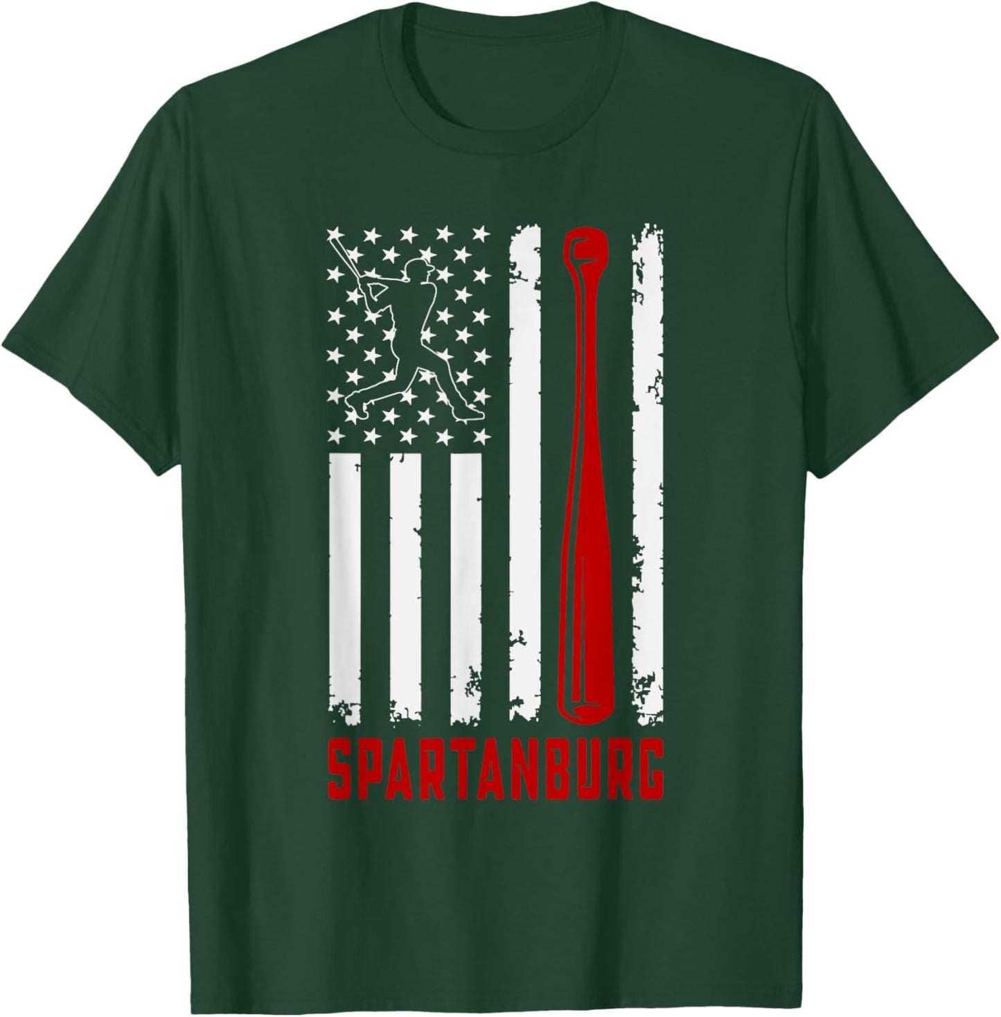 Spartanburg American Flag Baseball Lover USA Spartanburg Women Men T-Shirt - T-Shirt | Forest