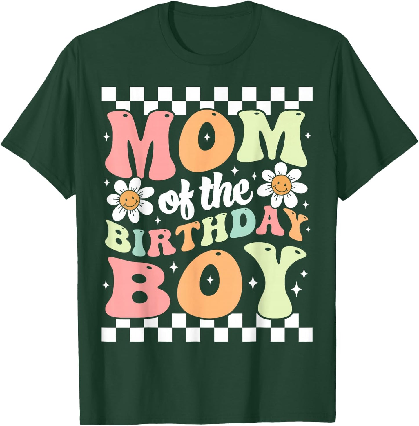 Mom of The Birthday Boy Cute Family Groovy Birthday Party T-Shirt - T-Shirt | Forest