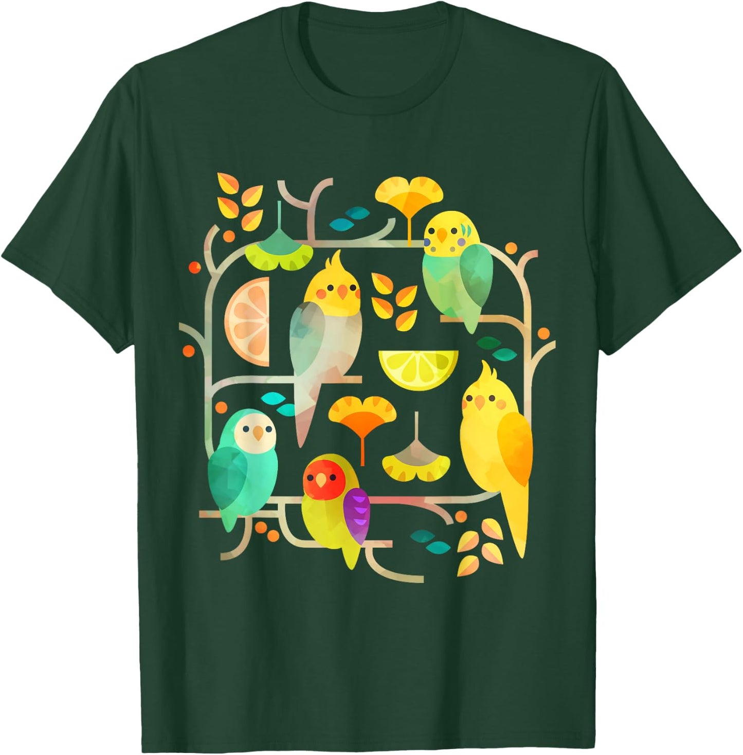 Summery Birdies Men Women T-Shirt - T-Shirt | Forest