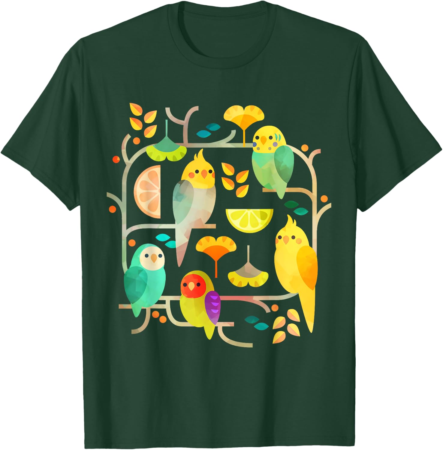 Summery Birdies Men Women T-Shirt - T-Shirt | Forest
