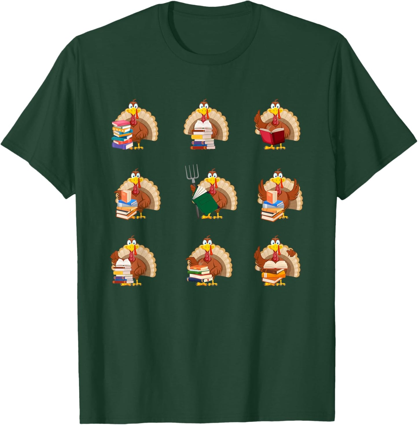 Turkey Reading Teacher Thanksgiving Librarian Book Lover T-Shirt - T-Shirt | Forest