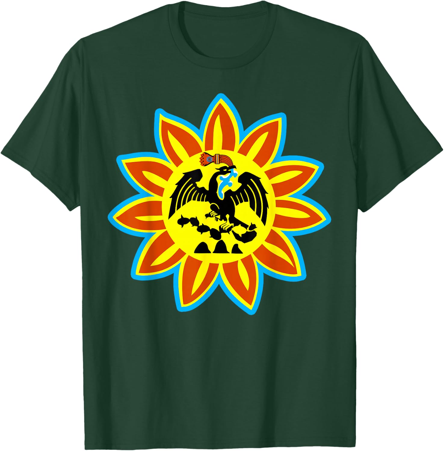 Mexica Flag - Original Native Aztec Eagle Snake Sun T-Shirt - T-Shirt | Forest