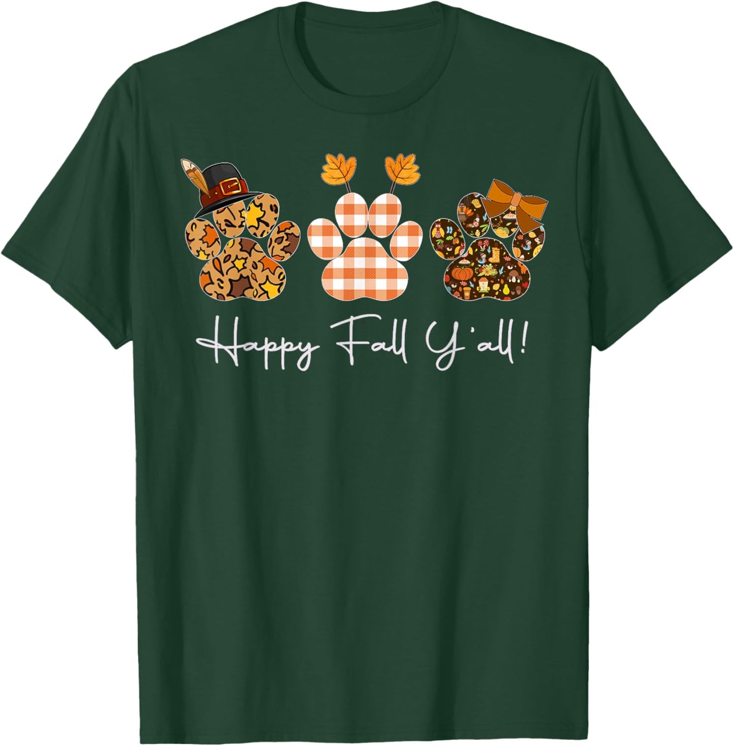 Happy Fall Y'all Paw Prints, Leopard Buffalo Paw Autumn T-Shirt - T-Shirt | Forest