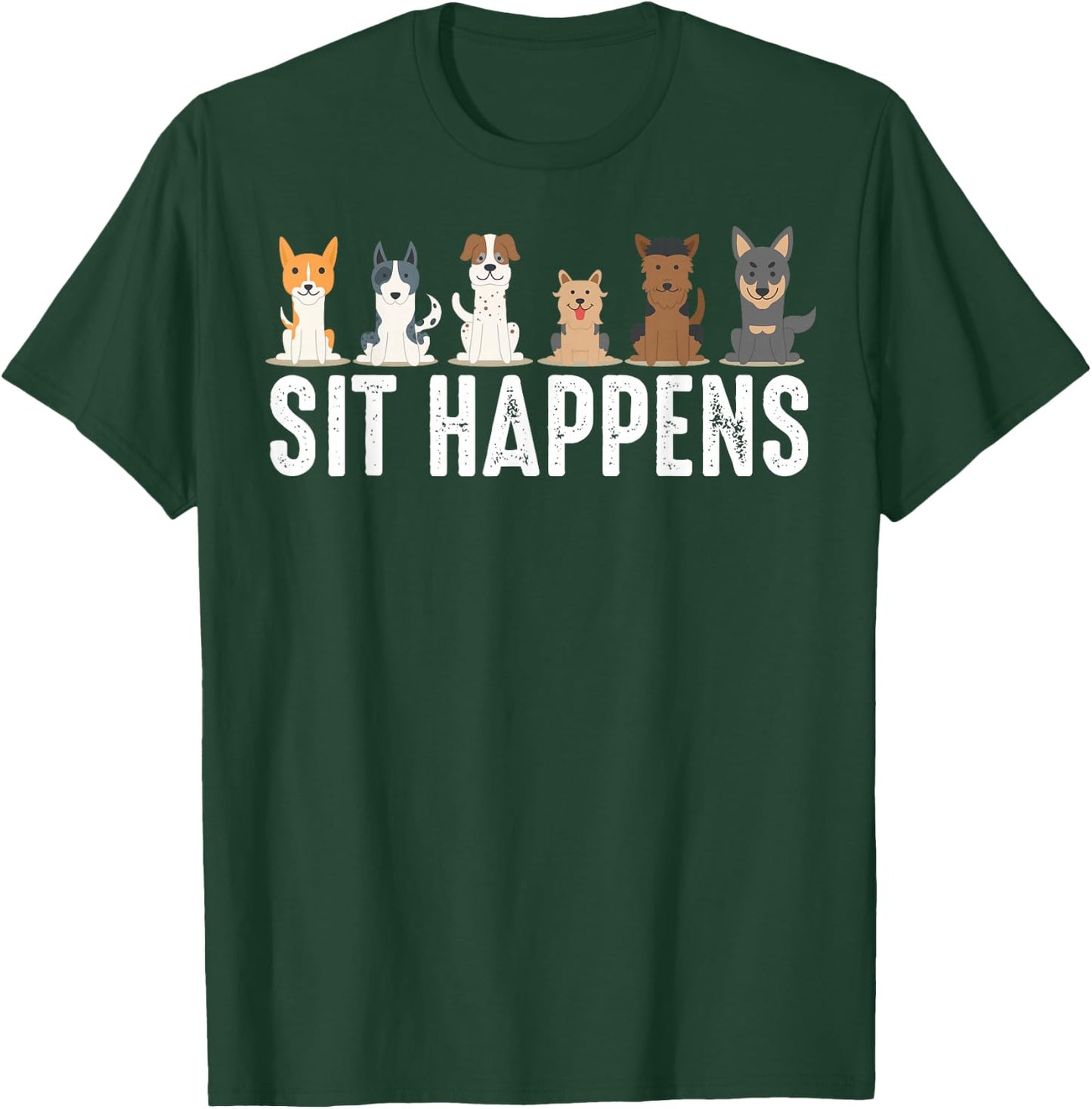 Cute Animal Whisperer Puppies Humor Quote Designs | Funny Sit Happens | Cool Sitting Dogs -Adults, Kids - Black, Short Sleeve, Classic Fit, , Pull On T-Shirt - T-Shirt | Forest
