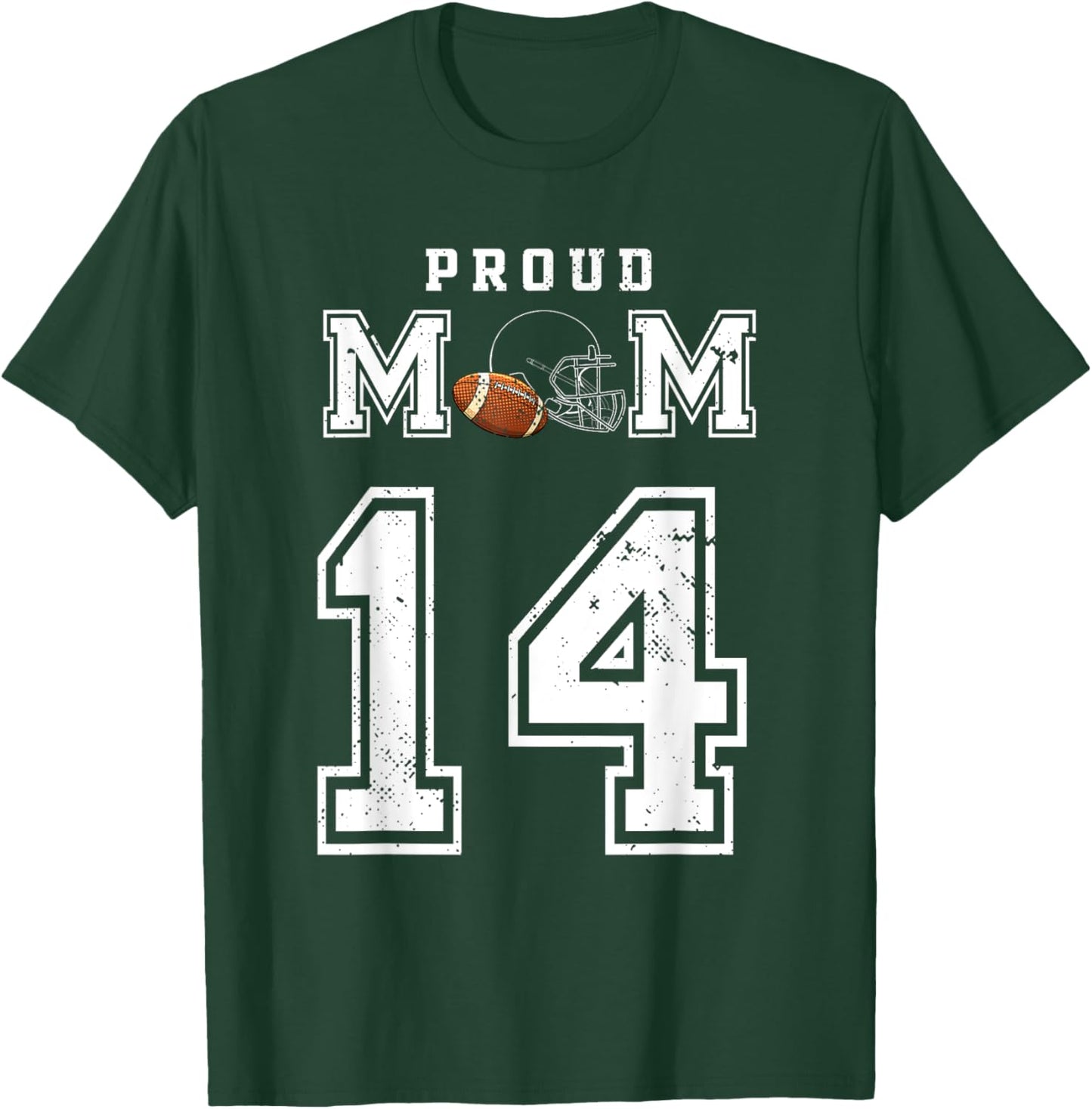 Custom Proud Football Mom Number 14 Personalized T-Shirt - T-Shirt | Forest