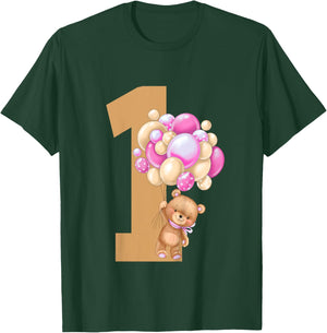 Kids Beary First Birthday Teddy Bear 1st Birthday Girl Matching T-Shirt - T-Shirt | Forest