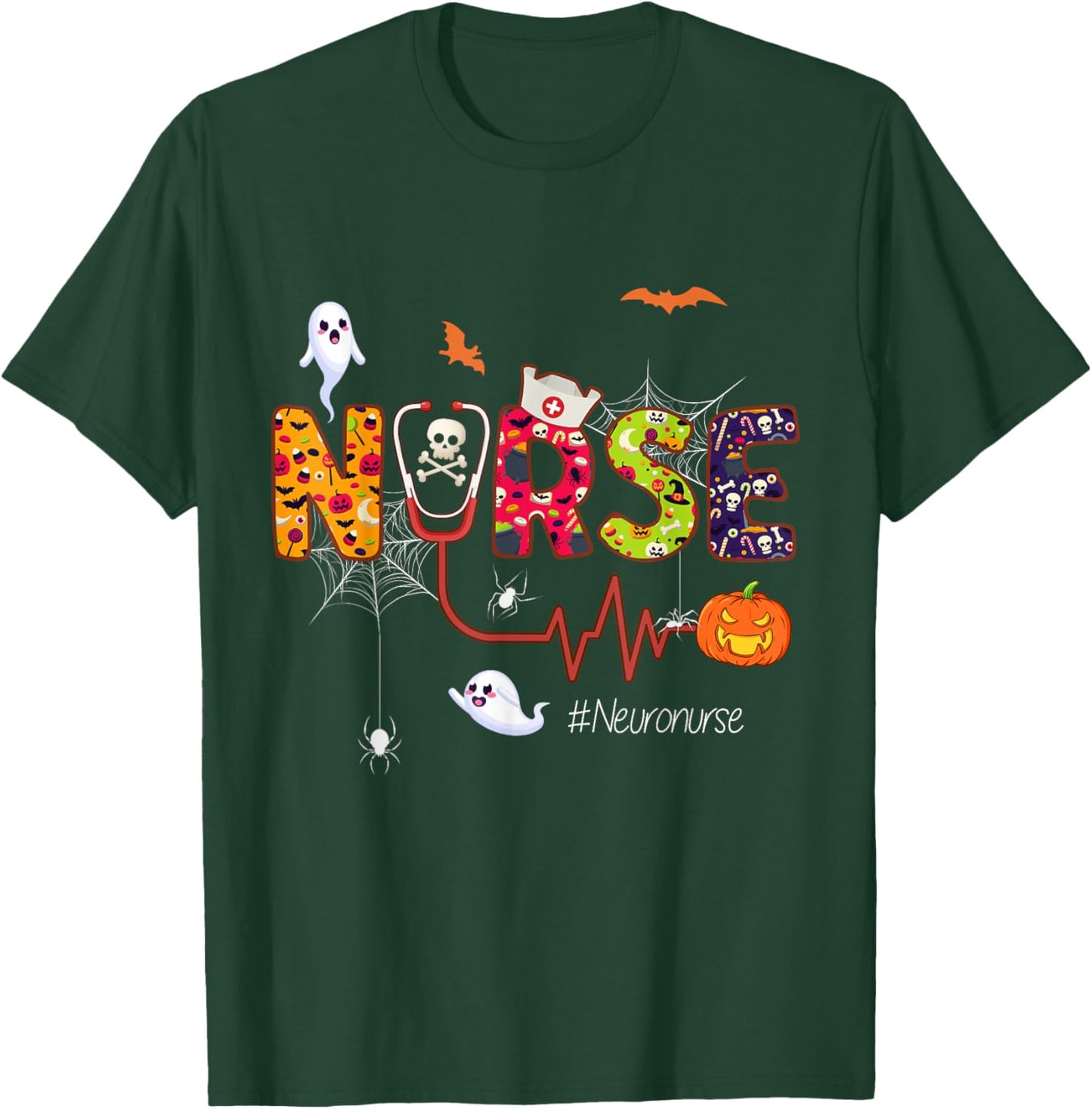 Neuro Nurse Halloween Ghost Spider Neuroscience Nursing T-Shirt - T-Shirt | Forest