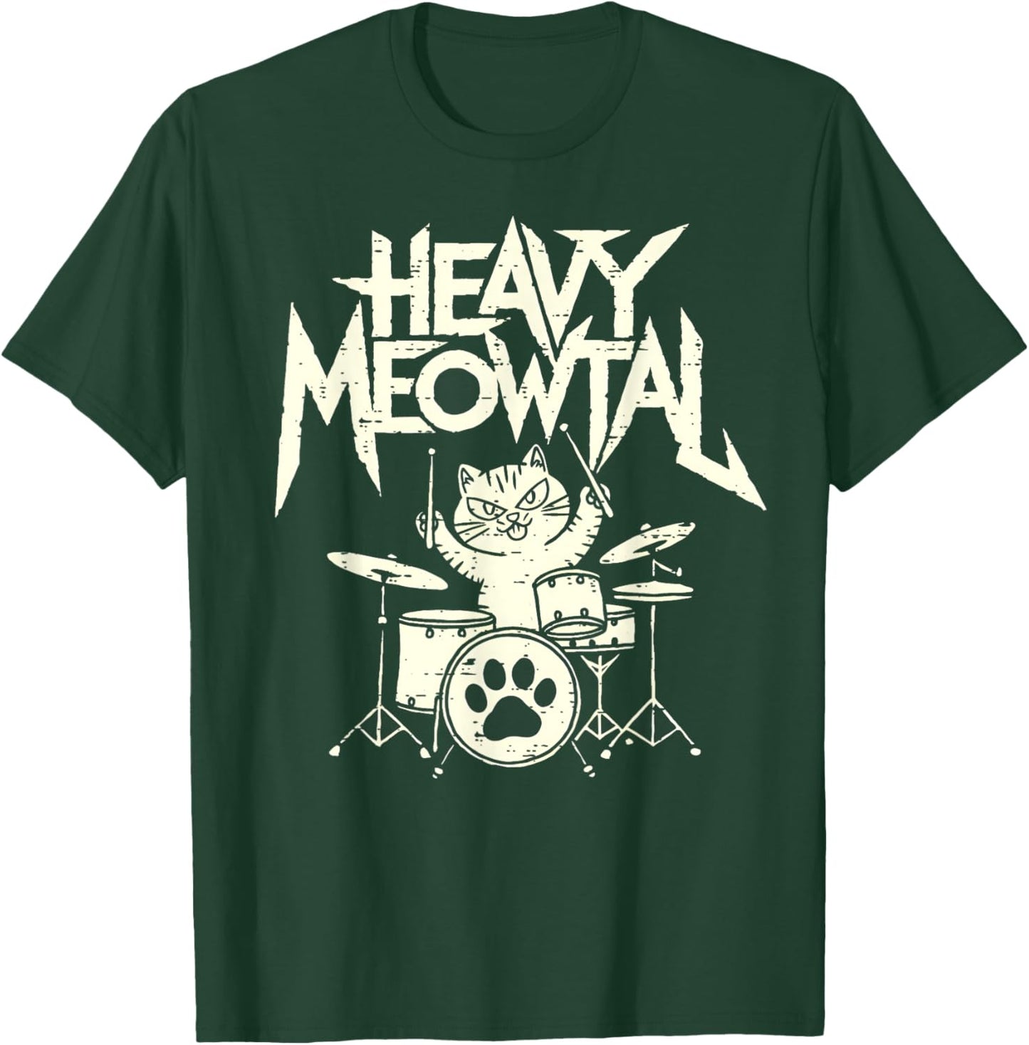 Heavy Metal Cat Drum Kit Drummer Headbanger Man Women Kid T-Shirt - T-Shirt | Forest
