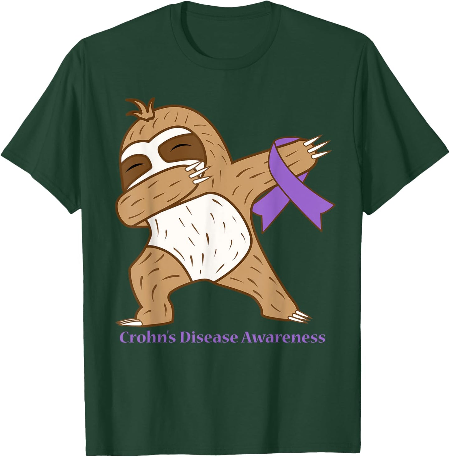 Crohn's Disease Awareness Ribbon Dabbing Sloth Warrior Gift T-Shirt - T-Shirt | Forest
