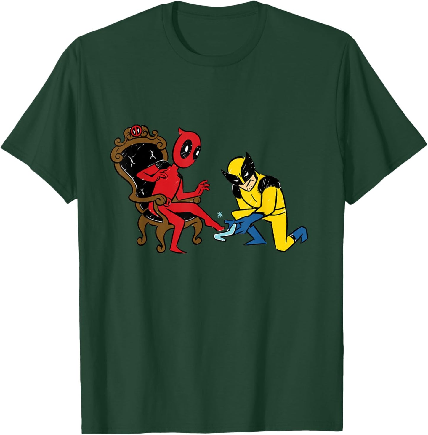 Marvel Deadpool & Wolverine Cinderella Glass Slipper Funny T-Shirt - T-Shirt | Forest
