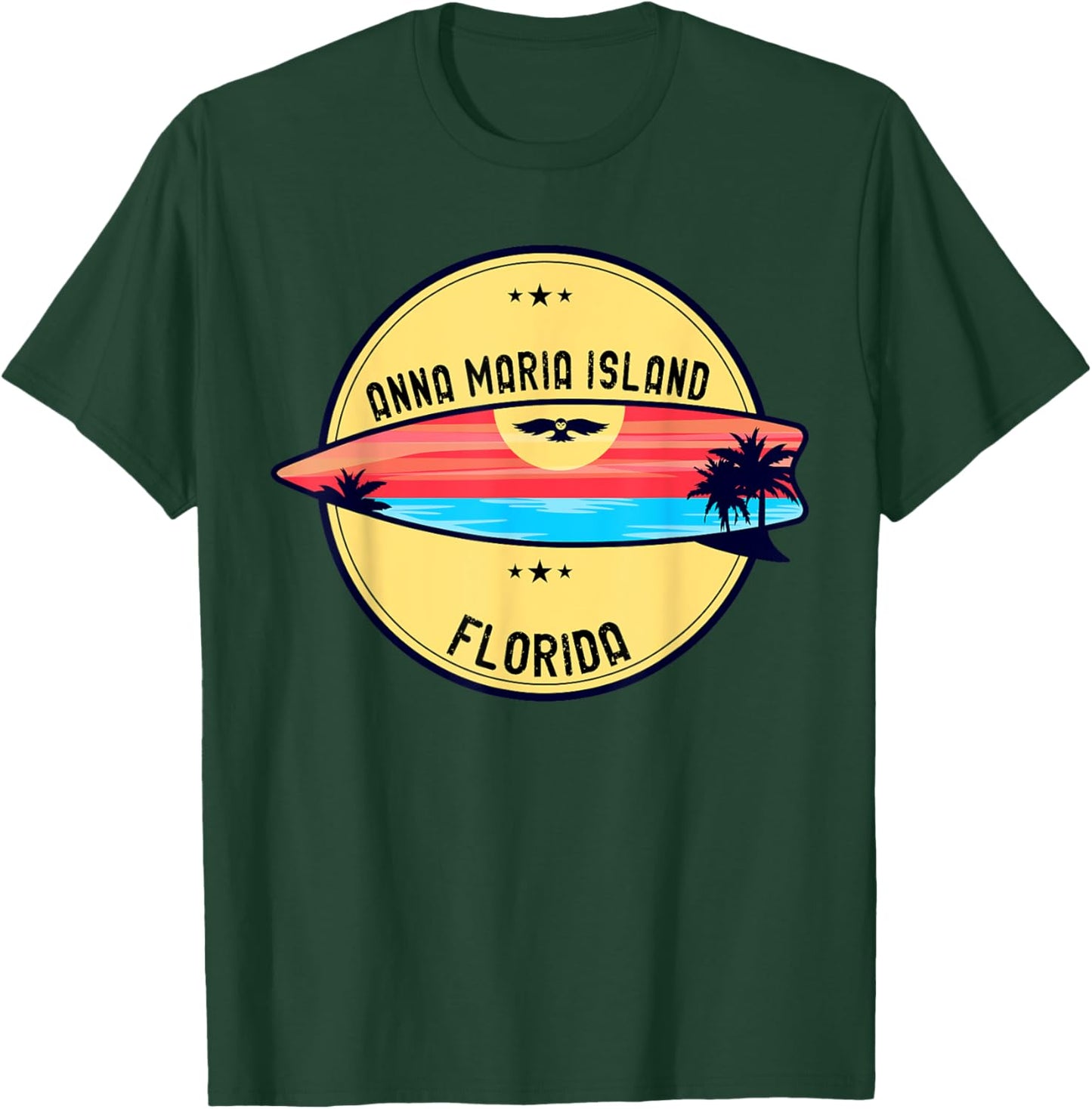Retro Anna Maria Island Beach Florida Beach Surfboard Men Women Kids T-Shirt - T-Shirt | Forest