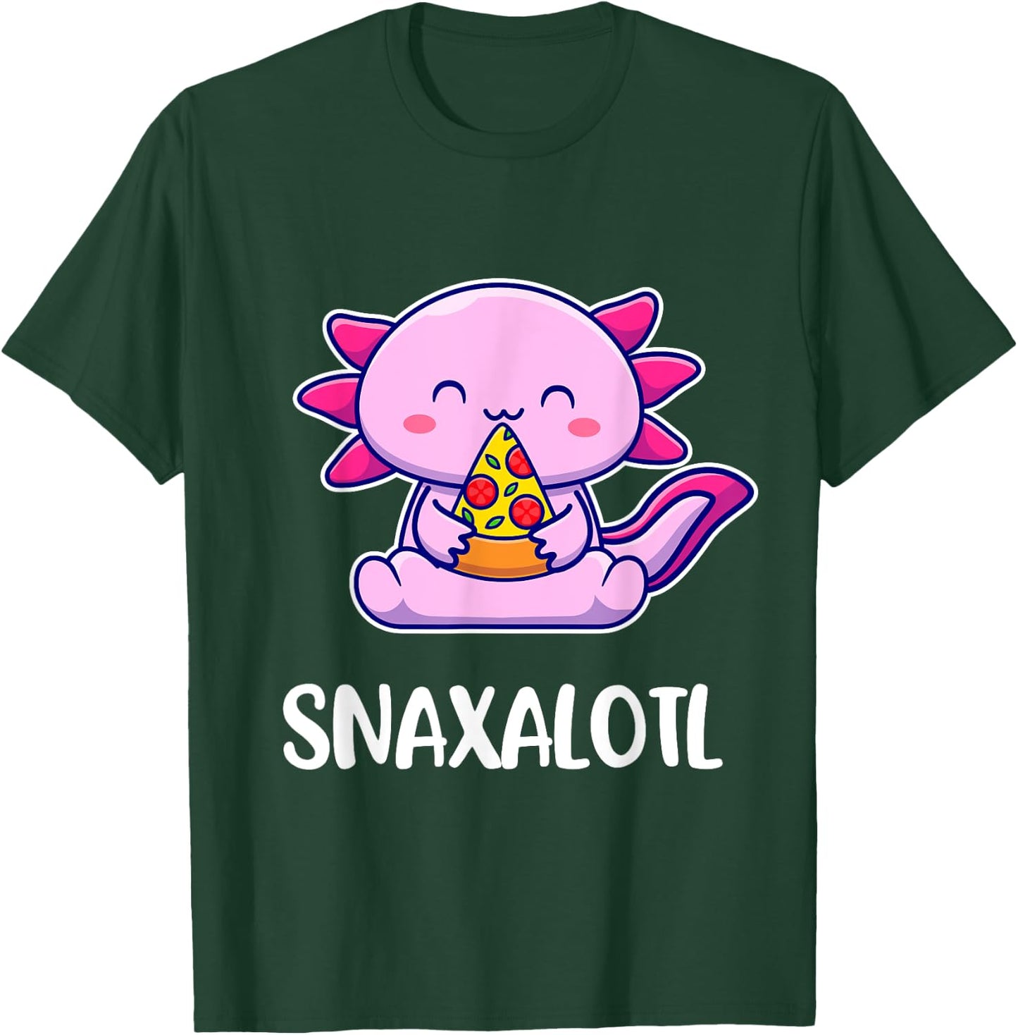 Snaxalotl Axolotl Cute Eating Pizza Snacks T-Shirt - T-Shirt | Forest