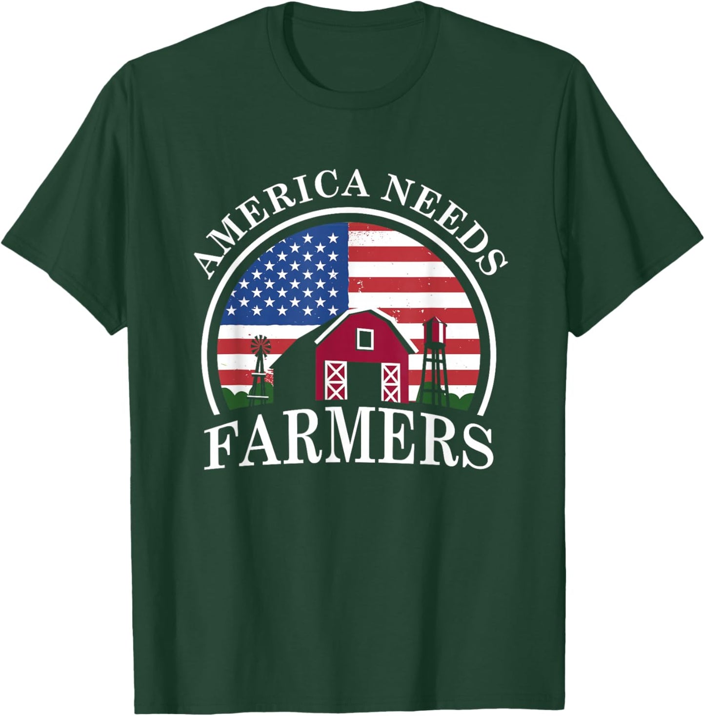 America Needs Farmers | American US Flag | Tractor T-Shirt - T-Shirt | Forest