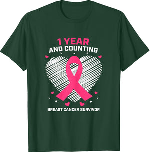 1 Year Cancer Free Pink Breast Cancer Survivor Gifts Women T-Shirt - T-Shirt | Forest