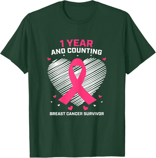 1 Year Cancer Free Pink Breast Cancer Survivor Gifts Women T-Shirt - T-Shirt | Forest