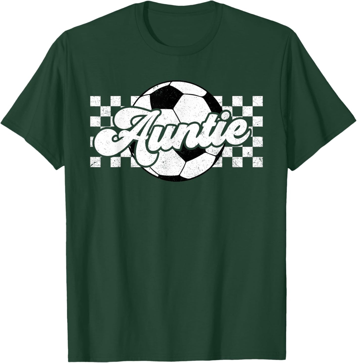 Soccer Auntie Aunt Lover Family Mother's Day Retro Checkered T-Shirt - T-Shirt | Forest