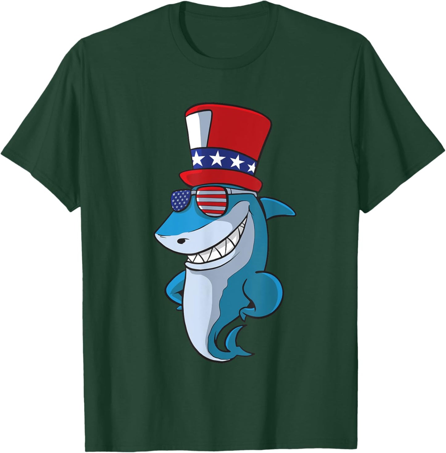 Cute Shark 4th Of July Independence Day America USA T-Shirt - T-Shirt | Forest
