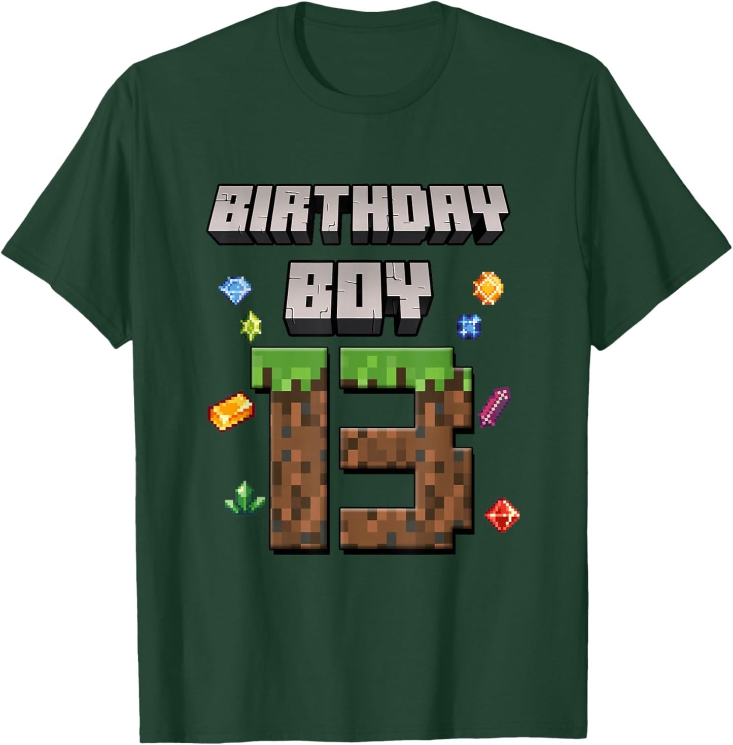13th Birthday 13 Years Old Video Gamer Pixel Birthday Boys T-Shirt - T-Shirt | Forest