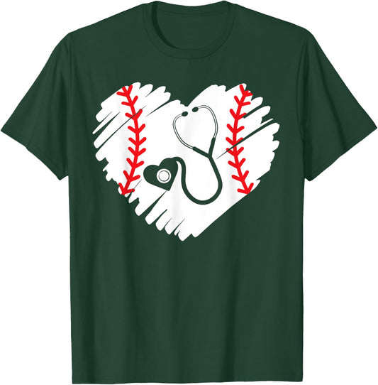 Baseball Nurse Registered Nurse Sport Baseball Player T-Shirt - T-Shirt | Forest