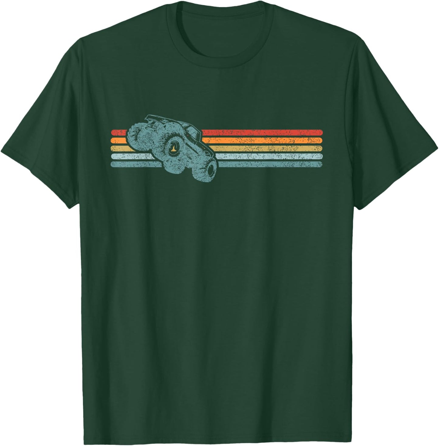 Monster Truck Shirt Vintage Retro Horizontal Stripes Lines T-Shirt - T-Shirt | Forest