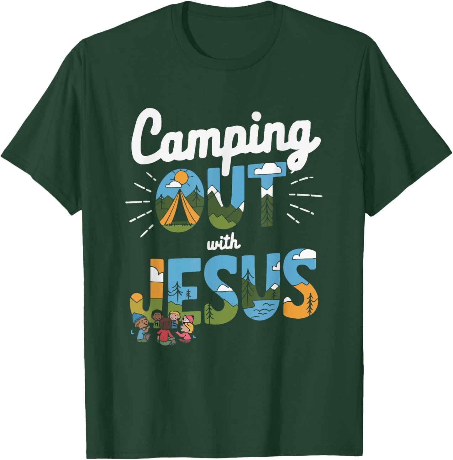 Camping Jesus Christ Religion Christian Camper Christianity T-Shirt - T-Shirt | Forest