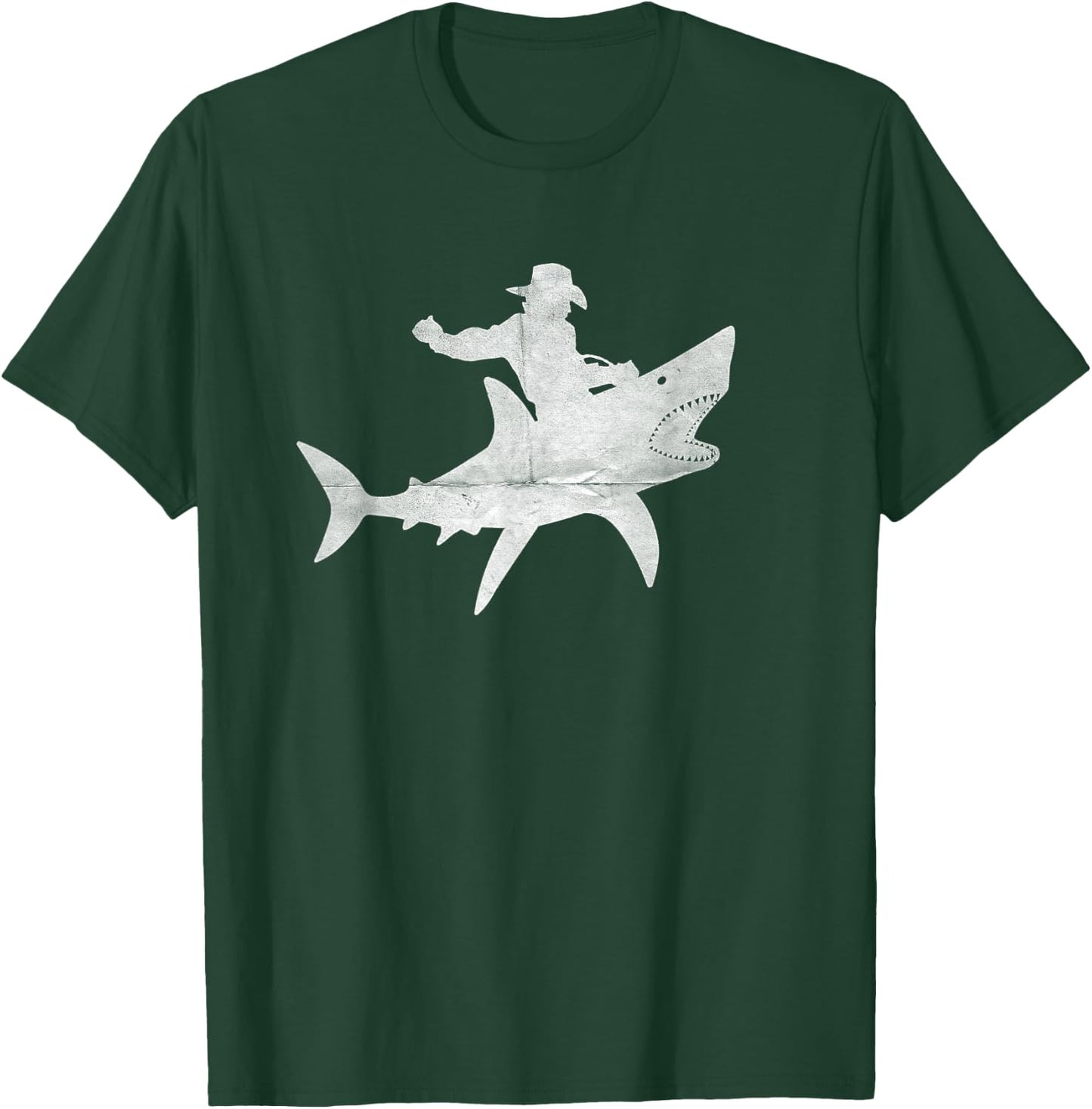 Cowboy Riding a Shark Distressed T-Shirt - T-Shirt | Forest