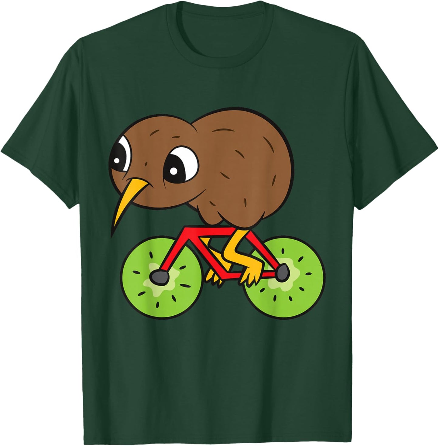 Kiwi Bird On Kiwi Bicycle Kawaii Kiwi T-Shirt - T-Shirt | Forest