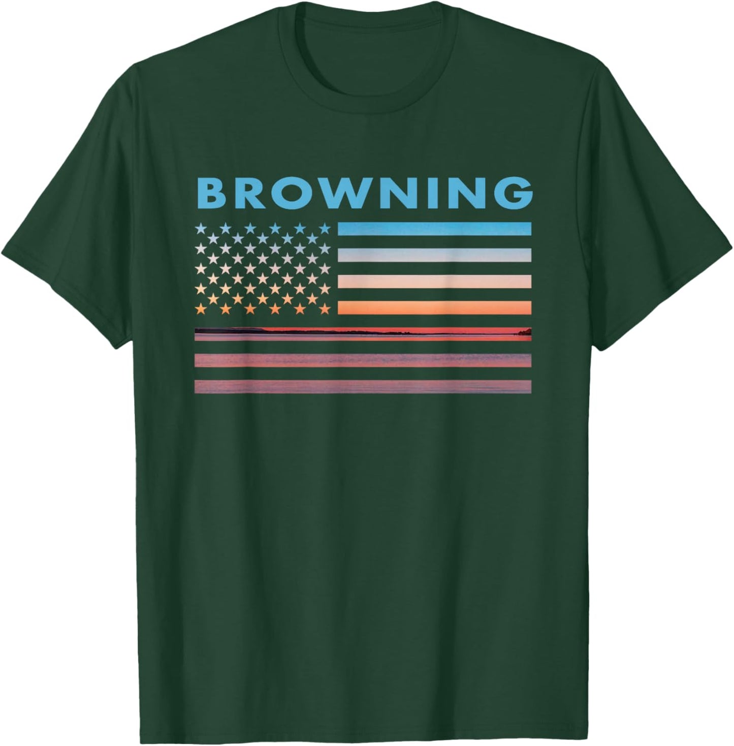 Vintage Sunset American Flag Browning, Montana T-Shirt - T-Shirt | Forest