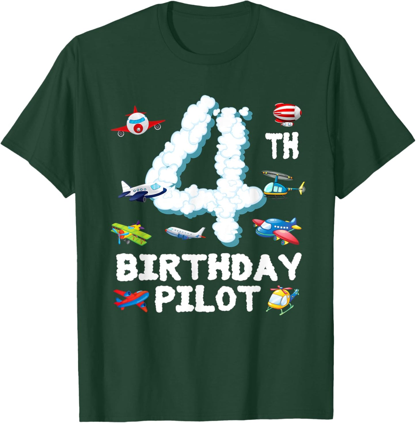 4th Birthday Future Pilot 4 Year Old Birthday Airplane Party T-Shirt - T-Shirt | Forest